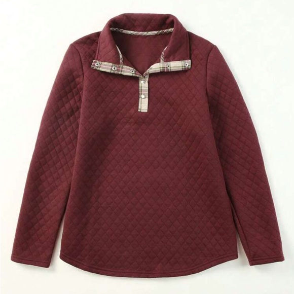 New 1/4 snap plaid detailed sweatshirt - Picture 5 of 8